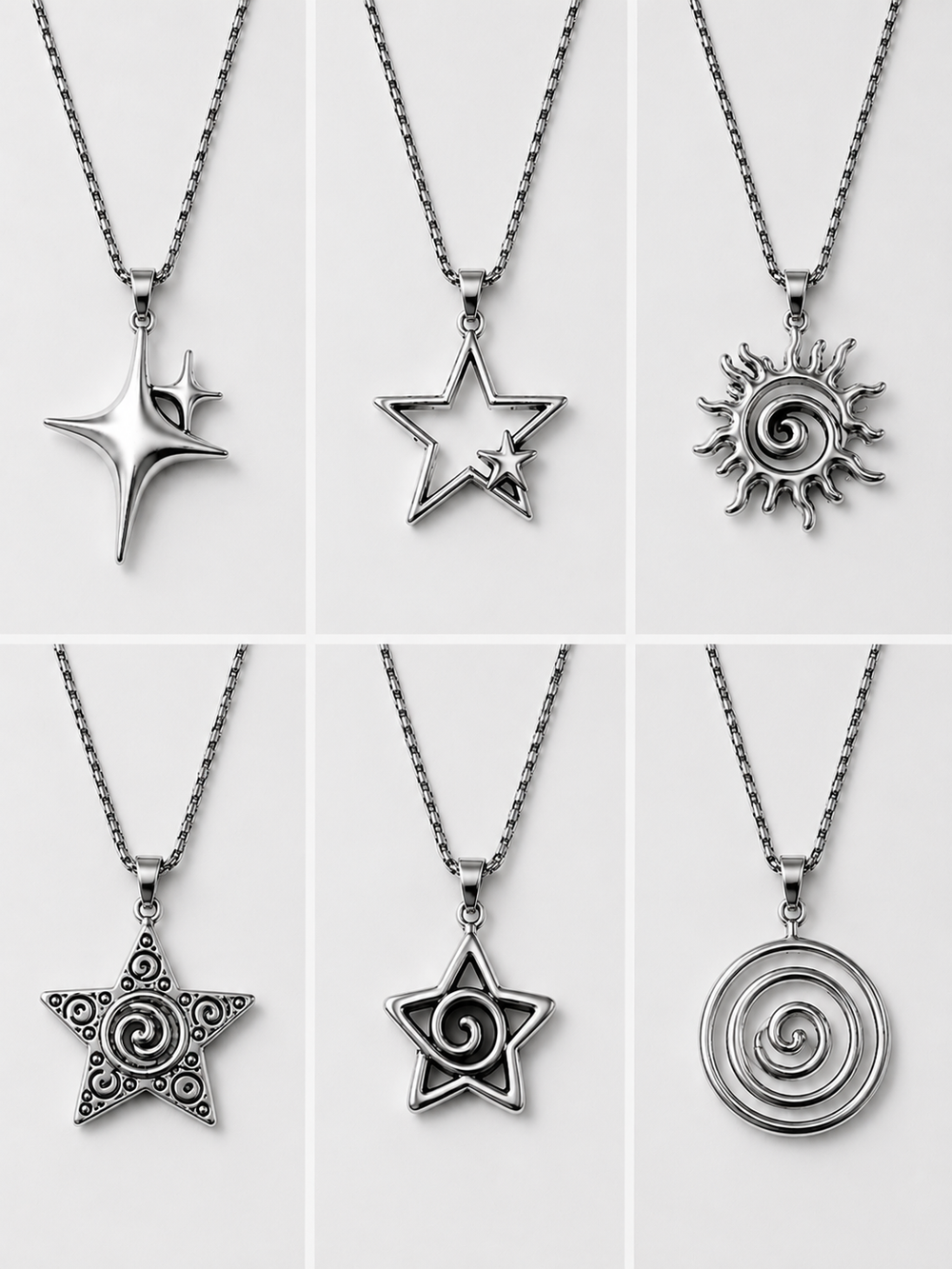 Y2K Grunge Metallic Chains (6-Piece Set)